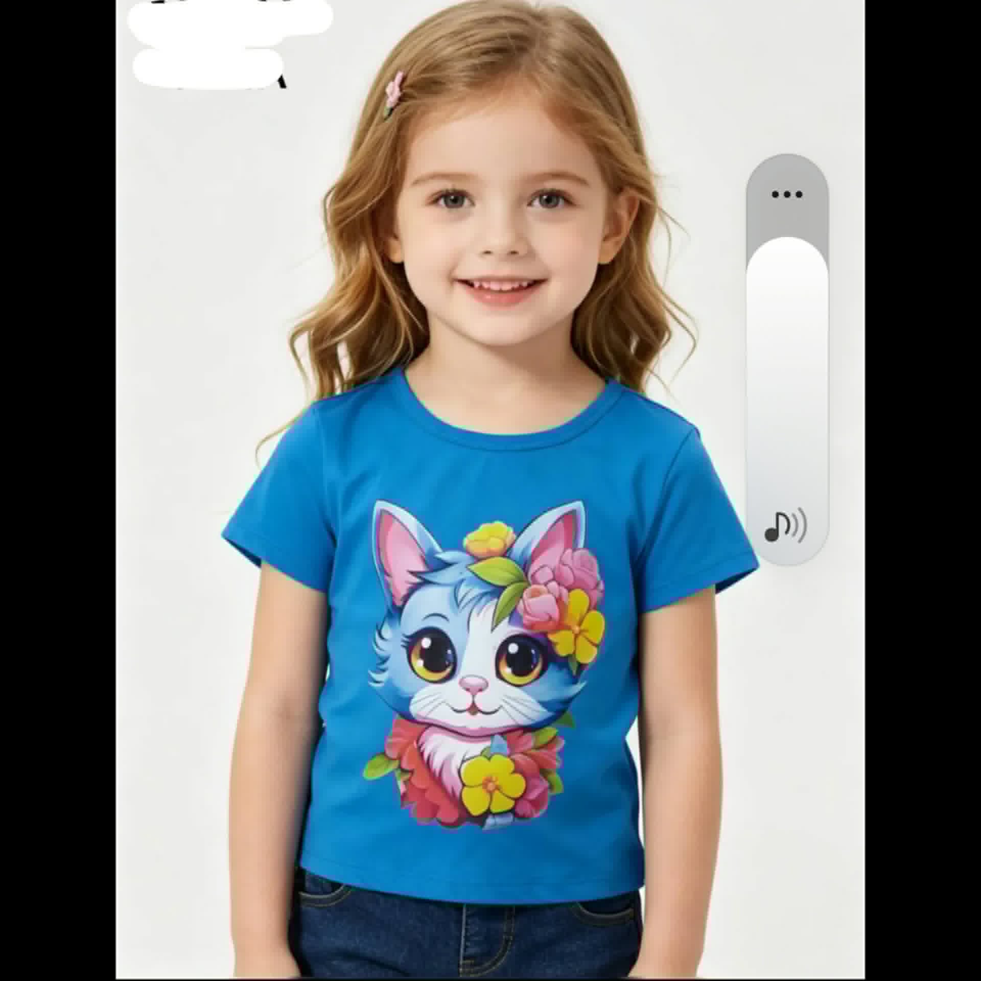 Girls Cat T-Shirt 4-14 Years
