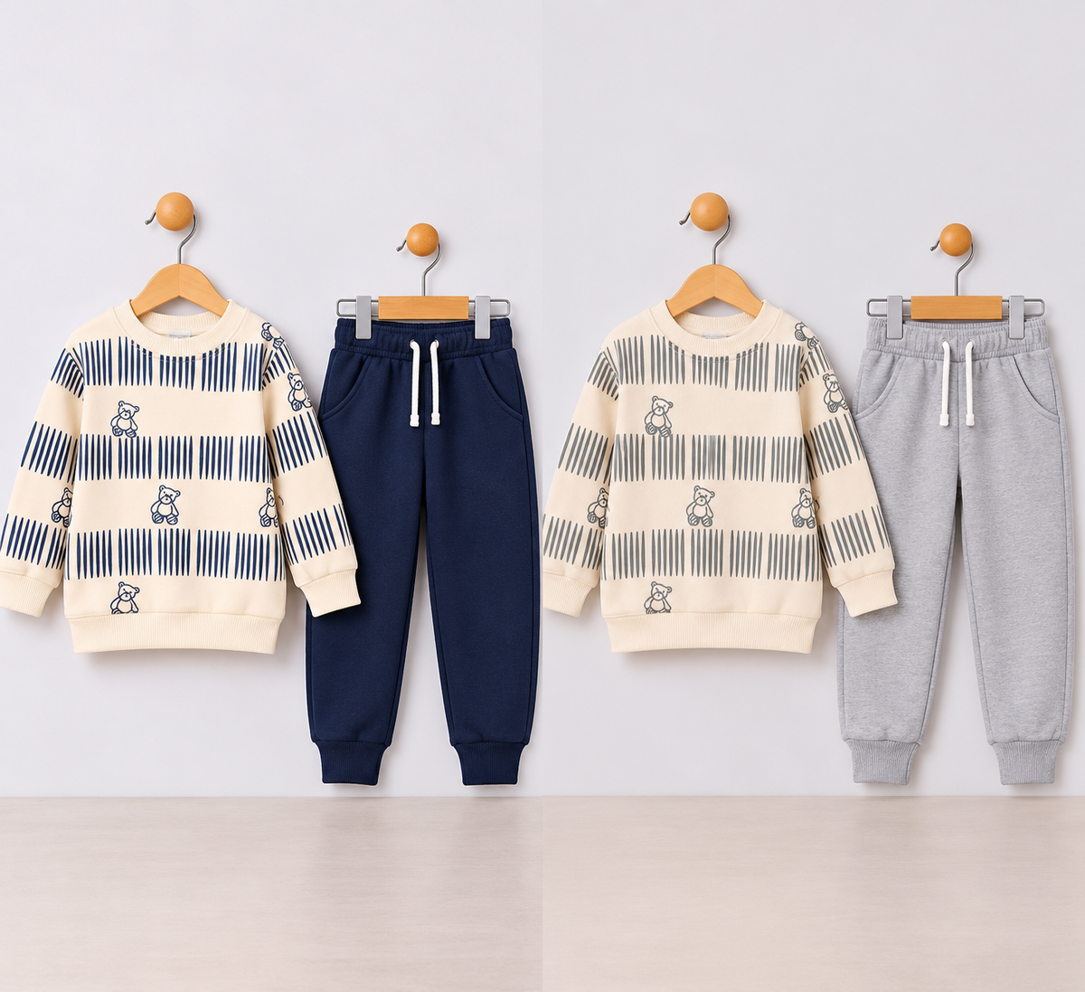 Boys Bear/Lines Tracksuits (SIZE UP ONE) 1/2 - 4/5 Yrs *2 Colours*